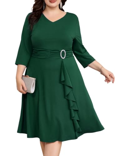 Hanna Nikole Damen Große Größe 3/4 arm Vintage Cocktailkleid A-Linie Knielang Partykleid Dunkelgrün 48 von Hanna Nikole