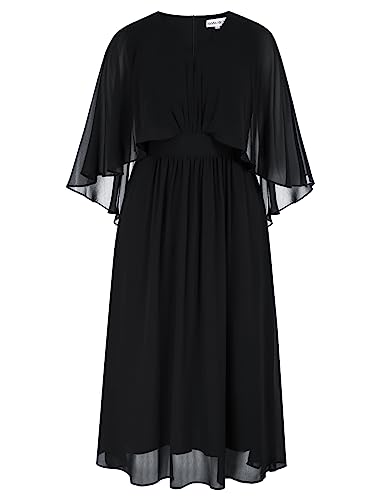 Hanna Nikole Damen Große Größe A-Line Rüschen Einfarbig Cocktailkleid Unifarben Stretchy Chiffon Elegant Hohe Taille Abendkleid Schwarz 54 von Hanna Nikole