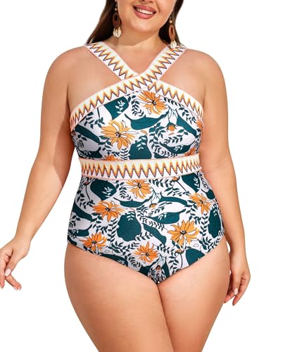 Hanna Nikole Damen Große Größe Bauchweg Badeanzug Wickeloptik High Cut Damen Badeanzüge Plus Size Curvy Bademode Swimsuit von Hanna Nikole