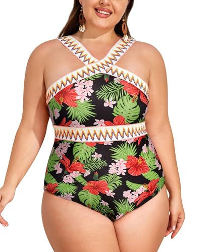 Hanna Nikole Damen Große Größe Bauchweg Badeanzug Wickeloptik High Cut Damen Badeanzüge Plus Size Curvy Bademode Swimsuit von Hanna Nikole