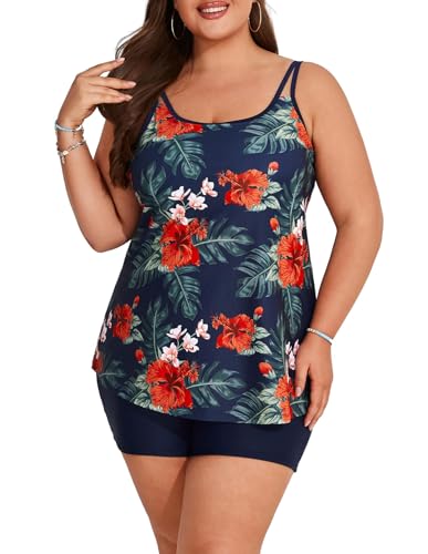 Hanna Nikole Damen Große Größe Sexy Tankini A-Linie Badeoberteile Strandbekleidung Schöne Navy Blau Blume 54 von Hanna Nikole