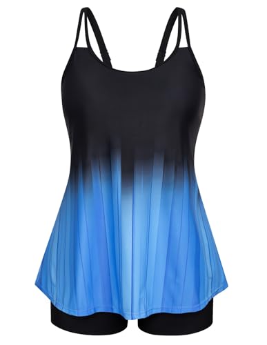 Hanna Nikole Damen Große Größe Zweiteilig Tankini Set Badeanzug Bauchkontrolle Beachwear Blau Schwarz 52 von Hanna Nikole