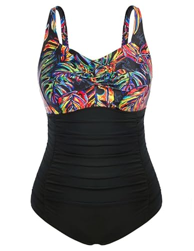 Hanna Nikole Damen Große Größen Einteiliger Sonnenblume Blume Drucken Badeanzug Einteilige Swimsuit Bunte Blätter 50 von Hanna Nikole