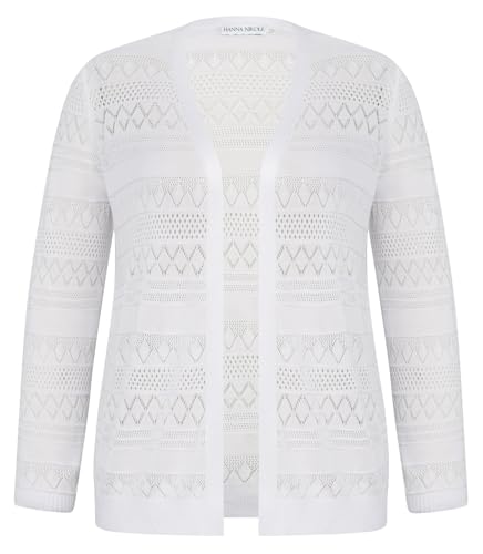 Hanna Nikole Damen Große Größen Lässiger Langarm Strickjacke Kurze Cardigan mit Hohlstruktur V Ausschnitt von Hanna Nikole