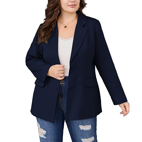 Hanna Nikole Damen Grosse Grössen Oversized Blazer Lose Jacke Blazer Damen Schwarz Oversized Mit Knöpfe Dunkelblau 42-44 von Hanna Nikole