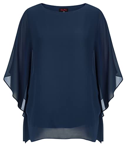 Hanna Nikole Damen Große Größen Tops Batwing Sleeves T-Shirt Mesh Blusenshirt Navy Blau 50 von Hanna Nikole