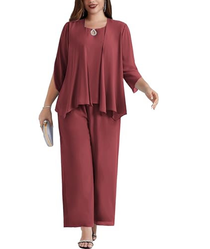 Hanna Nikole Damen Hosenanzug Abendanzug Sets Chiffon Damen Set Elegant Hosenanzug Bluse + Weites Bein Hose Sommer Herbst Outfit Casual Jujuberot 50 Hanna Nikole Damen Hosenanzug Abendanzug Sets Chiffon Damen Set Elegant Hosenanzug Bluse + Weites Bein Hose Sommer Herbst Outfit Casual Jujuberot 50 von Hanna Nikole