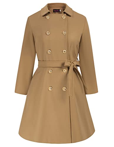 Hanna Nikole Damen Mantel Herbst Große Größen Zweireihiger Wollmantel mit Taschen Gürtel Langarm Mittellanger Trenchcoat Khaki 48 von Hanna Nikole