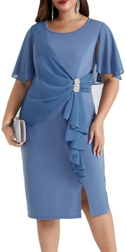 Hanna Nikole Damen Übergröße Bleistiftkleid Cocktailkleid Damen Dehnbar für Reißverschluss Kleider Damen Knielang Gray-Blue 54 Hanna Nikole Damen Übergröße Bleistiftkleid Cocktailkleid Damen Dehnbar für Reißverschluss Kleider Damen Knielang Gray-Blue 54 von Hanna Nikole