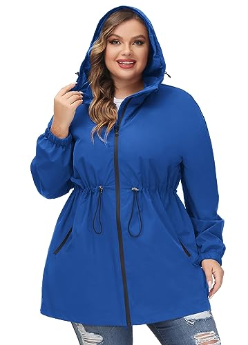 Hanna Nikole Damen Wasserdicht Windbreaker Regenjacken Windjacke mit Kapuze Königsblau 48 von Hanna Nikole