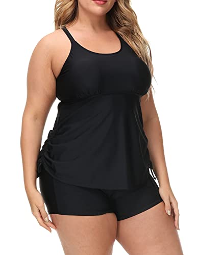 Hanna Nikole Damen übergröße 2 Stück Hoher Taille Badeanzüge Classic Drucken Tankini Schwarz 48 von Hanna Nikole