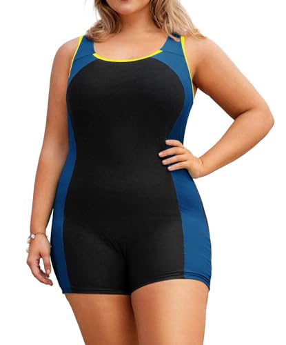 Hanna Nikole Einteiliger Badeanzug Damen Bauchkontrolle Hohe Taille Bademode Elegant für Mollige Schwarz Blau 56 von Hanna Nikole