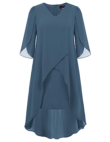 Hanna Nikole Elegante Abiballkleid Damen Cape Kurz Partykleid Grau Blau 50 Große Größen von Hanna Nikole