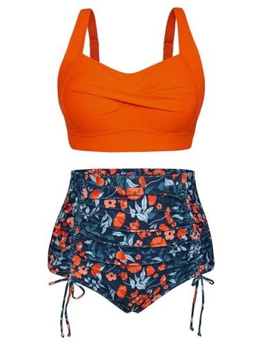 Hanna Nikole Female Plus Size Ruched Swimsuit Bikini Sets Push Up Bikinioberteil Bikini Sets Orange 54 von Hanna Nikole