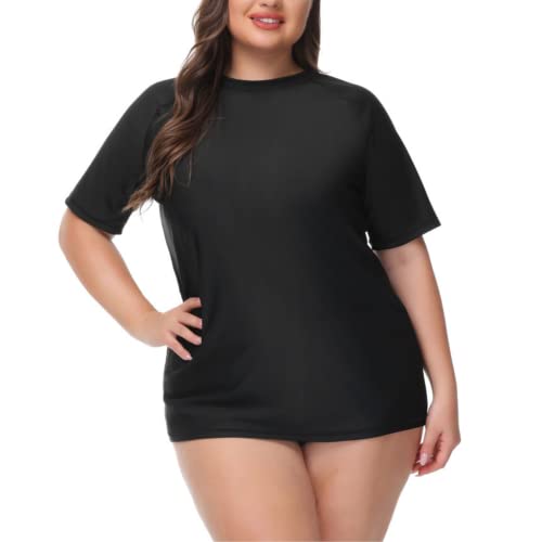 Hanna Nikole Große Größen Rash Guard Damen Rundhalsausschnitt Swim Shirt Schwarz 46 von Hanna Nikole