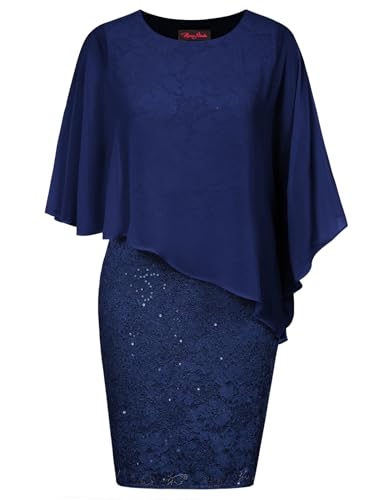 Hanna Nikole Große Größen Spitze Bleistiftkleid Damen Sommer Glitzer Freizeitkleid Stretchy Tunikakleid Dunkelblau 54 von Hanna Nikole