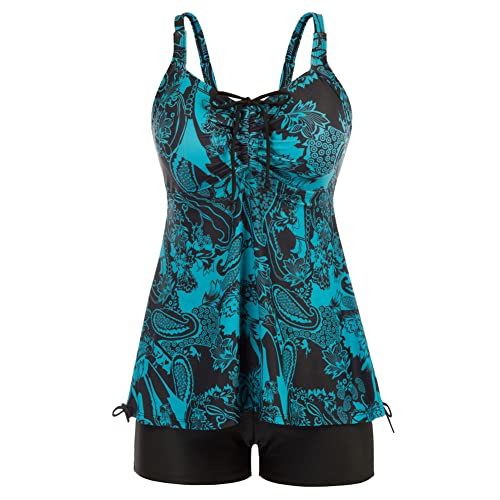 Hanna Nikole Große Größen Tankini Set, Damen Bauchweg Hoher Taille Badeanzüge Blau & Schwarz 46 von Hanna Nikole