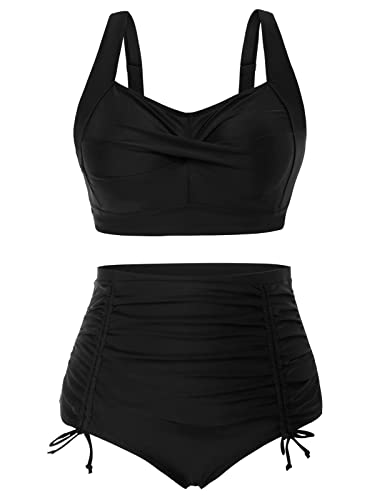 Hanna Nikole Ladies High Waist Zweiteiliger Large SizeCross Back Bikini Sets Schwarz 44 von Hanna Nikole