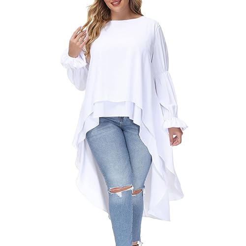 Hanna Nikole Ladies Plus Size Elegante Elastic Tunic Lined Oberteil Solid Color Tunika Casual Comfortable Flowy Flowy Pullover Weiss 46-48 von Hanna Nikole