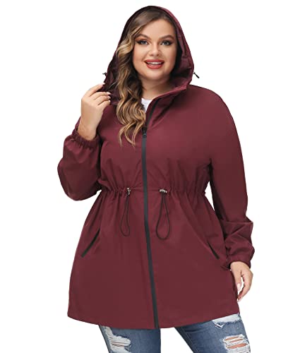 Hanna Nikole Outdoor Regenjacke Damen Regenmantel Mit Kapuze Wasserdicht Winddicht Wetterfest Übergangsjacke Atmungsaktiv Mantel Jacke Weinrot 50 von Hanna Nikole