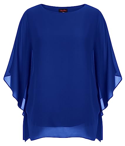 Hanna Nikole Plus Size Vintage Blouse Crew Neck Batwing Sleeves Tunic Königsblau 48 von Hanna Nikole