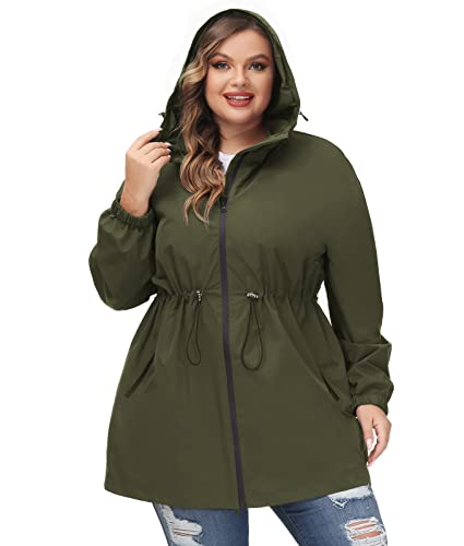 Hanna Nikole Regenjacke Damen Wasserdicht Leicht Outdoorjacke Windbreaker Regenmantel ​Windjacke Wandern Regenjacken Armeegrün 50 von Hanna Nikole