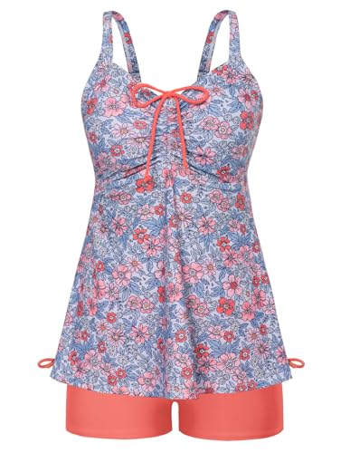 Hanna Nikole Tankini Damen mit Shorts, Bauchweg Tankini Cross Back Bademode Schwarz & Blaue Blume S von Hanna Nikole