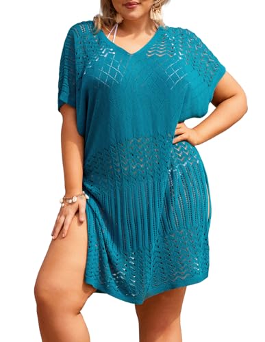 Hanna Nikole Weibchen Große Größe Bikini Cover Ups Strandkleid Elastische Beachwear Sommer Strandponcho Blau 54 von Hanna Nikole