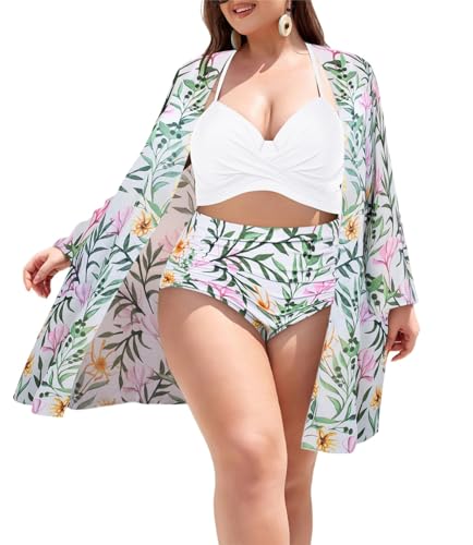 Hanna Nikole Weibchen Große Größe Hohe Taille Bauchweg Bikini Crossover Neckholder Sommer Bademode Weiß 52 von Hanna Nikole