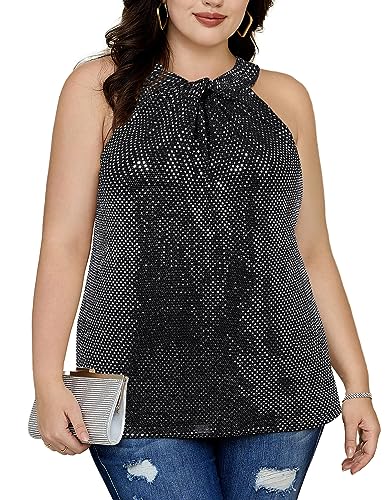 Neckholder Top Damen Große Größen Damen Sexy Ärmellos Oberteile Elegant Neckholder Knoten Camisole Schwarz 48 (US 20W) von Hanna Nikole