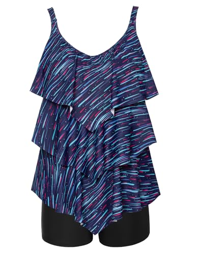 Tankini Damen Große Größen Zweiteilige 3 Stufiges Rüschen Spaghetti-Träger Tank mit Shorts Badeanzug Damen Farbiger Twill-Druck 54 von Hanna Nikole