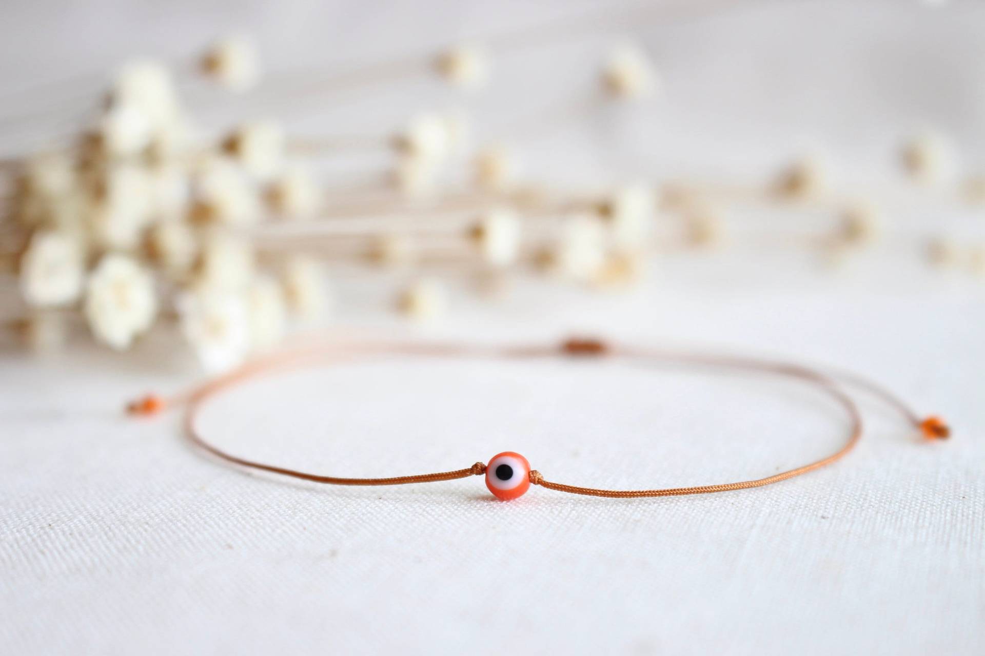 Ultra Slim Kordel Evil Eye Orange Armband/Fußkette - Tinylittlepiecesshop von HannischJewelry