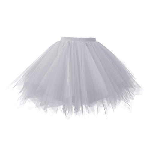 Hanpceirs Damen Karneval Kostüm Tüllrock 1950er Vintage Tüll Petticoat Rock Ballett Bubble Tutu Silber M von Hanpceirs