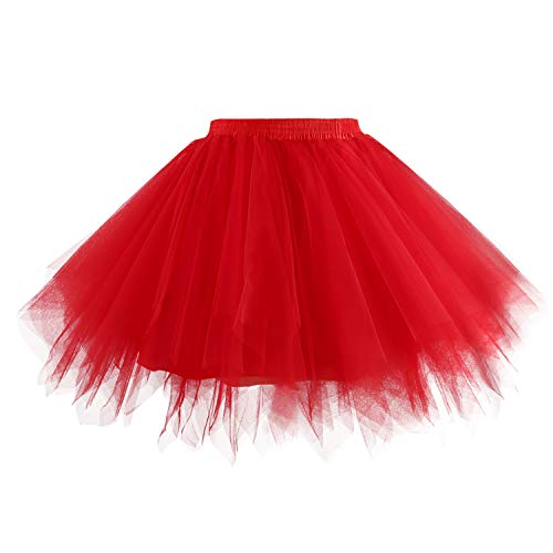 Hanpceirs Damen Karneval Kostüm Tüllrock 1950er Vintage Tüll Petticoat Rock Ballett Bubble Tutu Rot XL von Hanpceirs