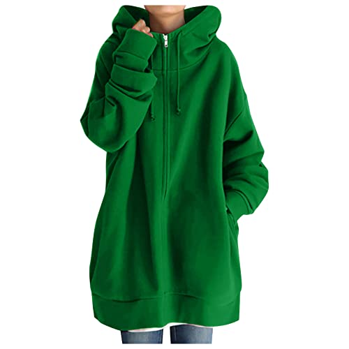 Damen Parka Hoodie Sweatshirt Damen Kapuzenpullover Cardigan Plüschjacke Plüschmantel Wintermantel Steppjacke Kunstfell Kragen Teddyfell Warm Teddyfleece Mantel Fleecejacke Teddy Jacke Grün von Hanraz