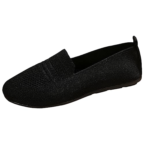 Hanraz Ballerinas Damen Weiss: Bequem Sommerschuhe Sommer Sneaker Damen Flache Schuhe Für Damen Elegant Schwarz Knit Damenschuhe Stoffballerinas von Hanraz