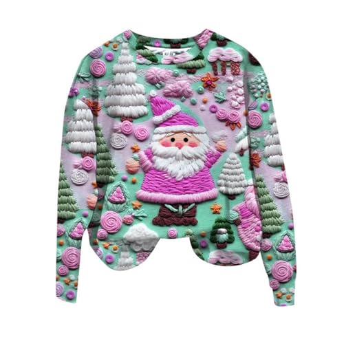 Weihnachten Pullover: Damen 3D Print Sweatshirt Langarmshirt Grafik Oberteile Lässig Blusenshirt Frau Pullover Weihnachtskostüm Jumper Xmas Weihnachtspulli Tuniken Weihnachtspullover Retro Tshirts von Hanraz