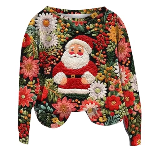 Weihnachten Pullover: Damen 3D Print Sweatshirt Langarmshirt Grafik Oberteile Lässig Blusenshirt Frau Pullover Weihnachtskostüm Jumper Xmas Weihnachtspulli Tuniken Weihnachtspullover Retro Tshirts von Hanraz