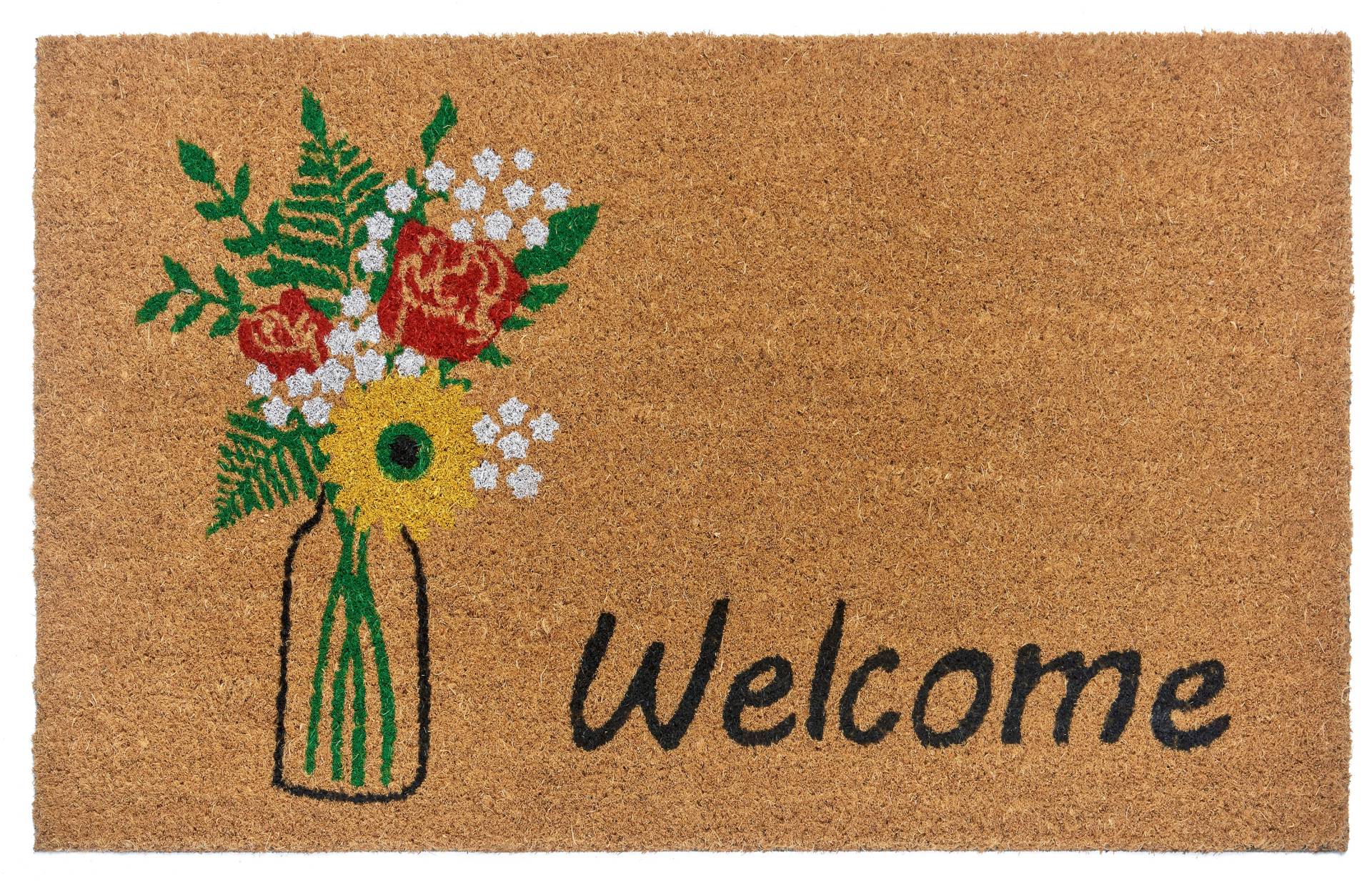 HANSE Home Fußmatte "Welcome & Flowers", rechteckig, Kokos, Schmutzfangmatte, Outdoor, Rutschfest, Innen, Kokosmatte, Flur von Hanse Home