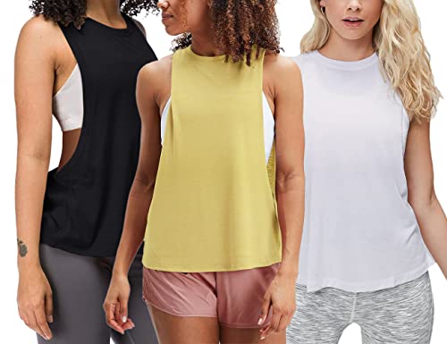 Damen Trainieren Fitness Tanktops Abgeschnitten Ärmellos Fitnessstudio Yoga Betrieb Sportlich Hemden Schwarz Weiß Gelb S von Hanyomo