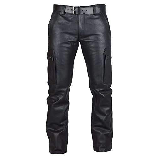 Herren PU Leder Biker Hose Rock Steampunk Cargohose Motorradhose Bikerhose Vintage Slim Fit Lederhose Lederjeans Elastisch Lederhosen für Winter Winddicht und Wasserdicht Schwarz Herren PU Leder Biker Hose Rock Steampunk Cargohose Motorradhose Bikerhose Vintage Slim Fit Lederhose Lederjeans Elastisch Lederhosen für Winter Winddicht und Wasserdicht Schwarz von Haohon