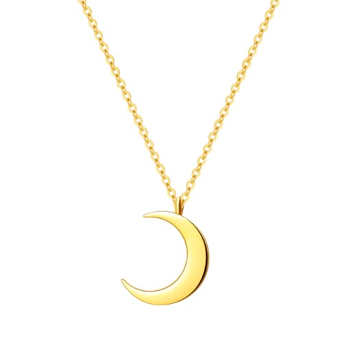 Happiness Boutique Damen Halbmond Kette in Goldfarbe | Zarte Kette mit Mond Anhänger Edelstahlschmuck von Happiness Boutique