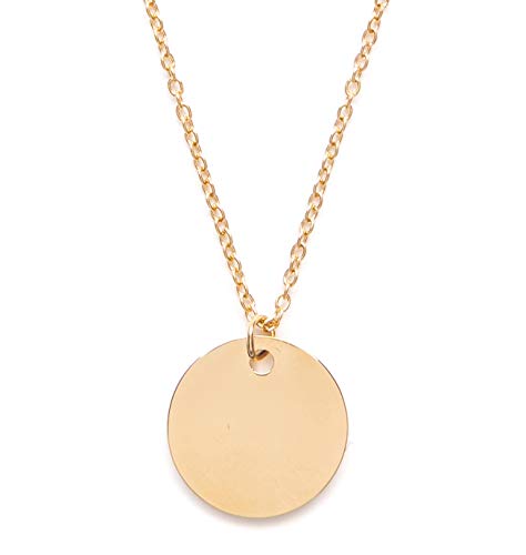 Happiness Boutique Damen Kette Kreis Anhänger in Goldfarbe | Feine Kette Runder Anhänger Plättchen Minimalist Schmuck von Happiness Boutique