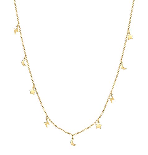 Happiness Boutique Damen Stern Mond Kette in Gold Frauen Edelstahlkette mit kleinen Mond, Stern und Blitz Anhängern von Happiness Boutique