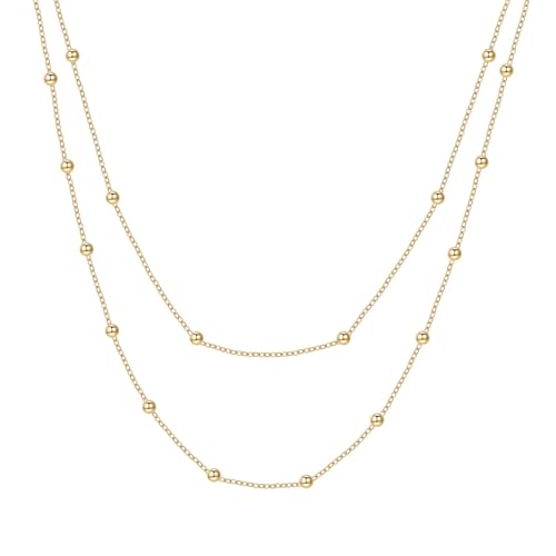 Happiness Boutique Damen Mehrreihige Kette in Goldfarbe | Zweireihige Kette Minimalist Schmuck aus Edelstahl von Happiness Boutique