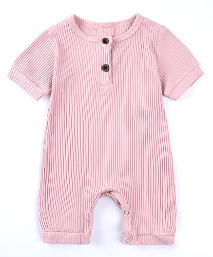 Baby Strampler Kurzarm Baumwolle Jumpsuit Spielanzug Mädchen Jungen Bodysuits Strampelanzug Sommer Kleinkind Schlafanzug Baby-Nachtwäsche Krabbelanzug Einteilig Outfits-Rosa-70cm von Happy Cherry