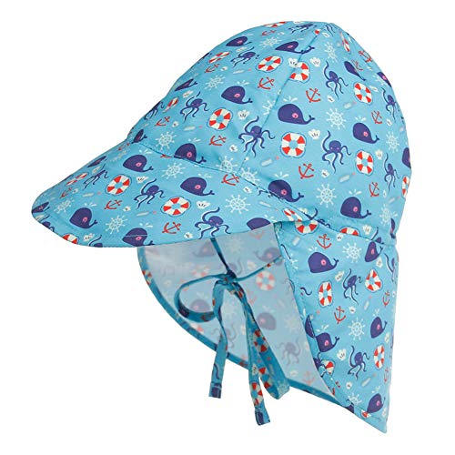 Happy Cherry - Baby Sonnenhut Jungen Mädchen Bindemütze mit UV Schutz Kappe Mütze Kinder Schirmmütze mit Nackenschutz Bindebändern UV Schutz Atmungsaktiv Schnelltrocknend - Blau - 2-5 Jahre von Happy Cherry