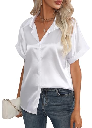 Happy Cherry Damen Kurzarm Bluse Satin Seide Shirt V Ausschnitt Basic Büro Hemden Sommer Einfarbig Hemdbluse Casual Elegant Blusen mit Knöpfen S Happy Cherry Damen Kurzarm Bluse Satin Seide Shirt V Ausschnitt Basic Büro Hemden Sommer Einfarbig Hemdbluse Casual Elegant Blusen mit Knöpfen S von Happy Cherry
