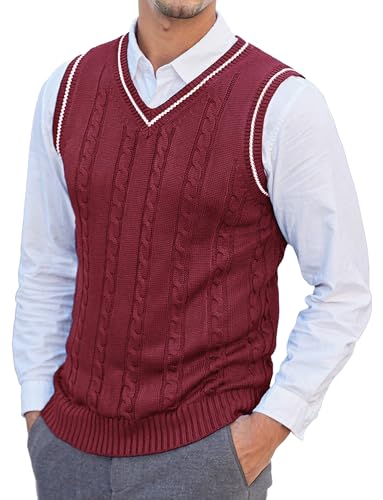 Happy Cherry Herren Strick schlanke Gilets Herren Frühling Herbst Ärmellose Oberbekleidung Pullover Verdrehtes Muster V-Ausschnitt Overalls Weste Rot XL Happy Cherry Herren Strick schlanke Gilets Herren Frühling Herbst Ärmellose Oberbekleidung Pullover Verdrehtes Muster V-Ausschnitt Overalls Weste Rot XL von Happy Cherry