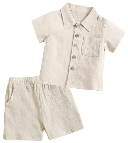 Happy Cherry - Kinderkleidung Leinen Baby Jungen Bekleidungsset Baumwolle Kinder Kleider Leinen Solide Farbe Neugeborene 2-teiliges Set Leinenanzug Kurzärmelige Hemden Shorts - 6-12 Monate - Beige Happy Cherry - Kinderkleidung Leinen Baby Jungen Bekleidungsset Baumwolle Kinder Kleider Leinen Solide Farbe Neugeborene 2-teiliges Set Leinenanzug Kurzärmelige Hemden Shorts - 6-12 Monate - Beige von Happy Cherry